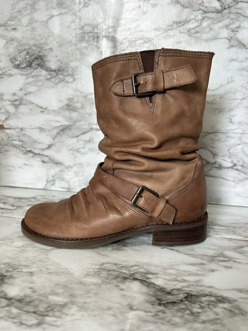Matisse | women’s size 6.5 leather Boots slouchy, distressed buckle moto style - Picture 8 of 13
